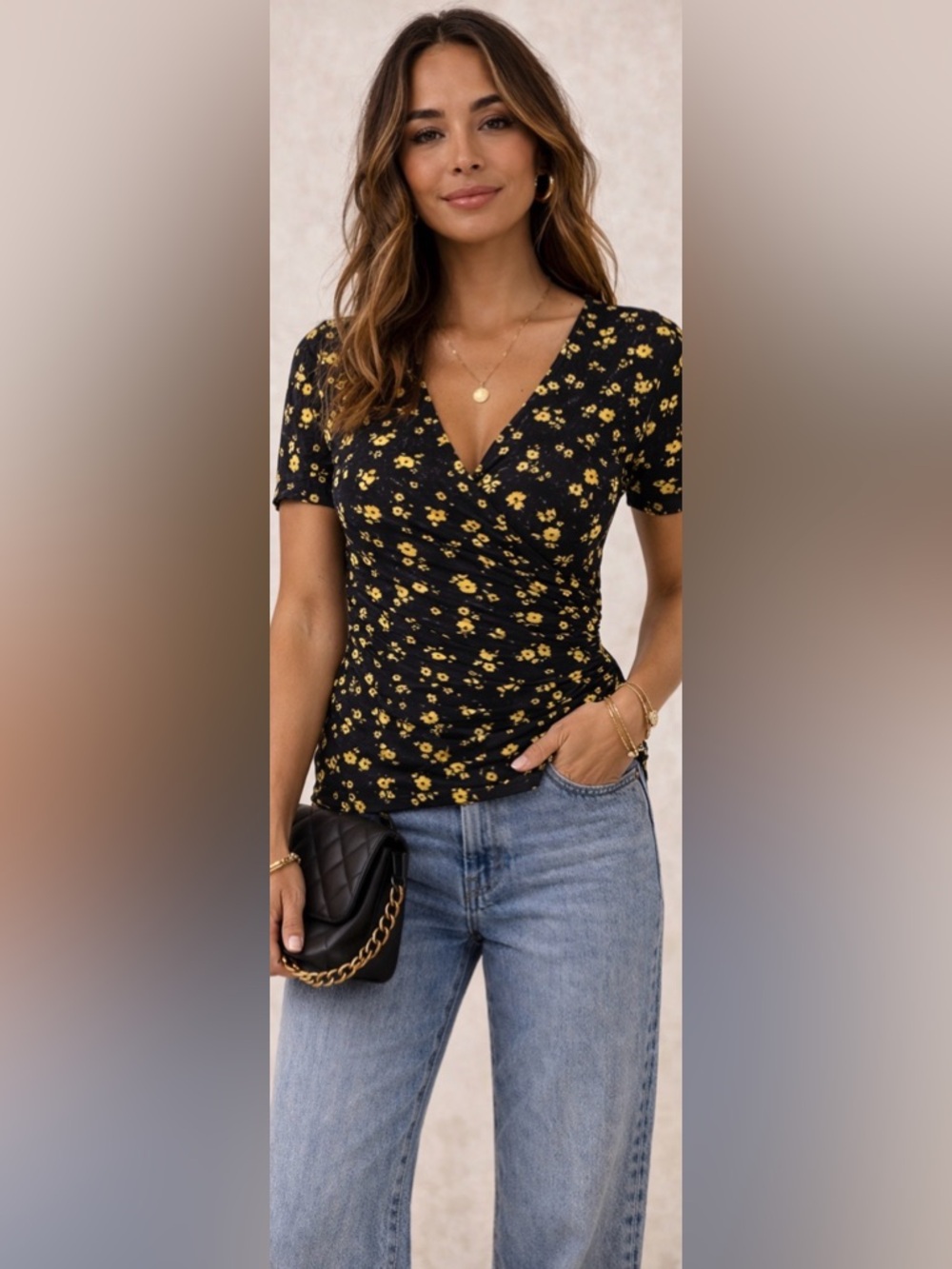 Boden T0939 BLA Floral Wrap V-Neck Top